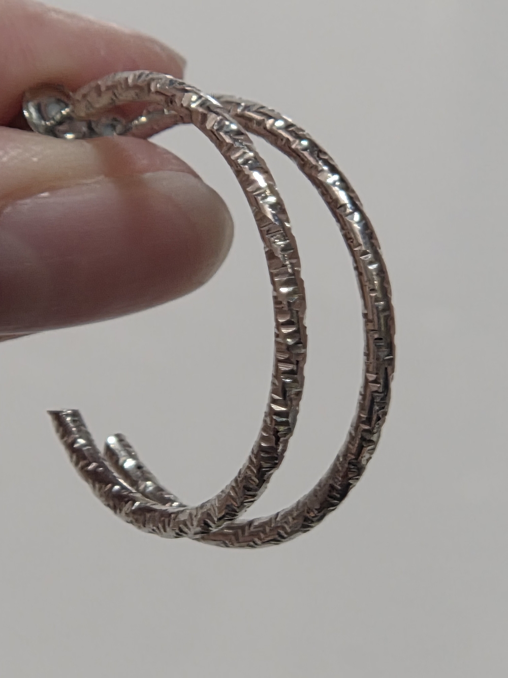 Silver Textured Hoop Earrings - Classic Women Jewelry